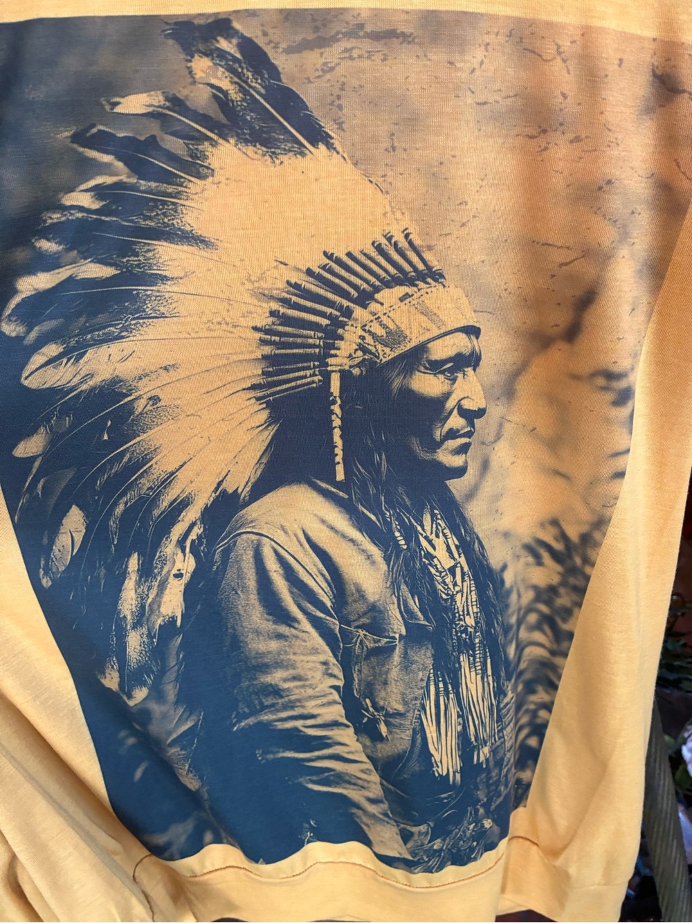 Long-Sleeve Graphic Tee Indian Profile in Yellow with Leopard Print - Picture 2 of 6